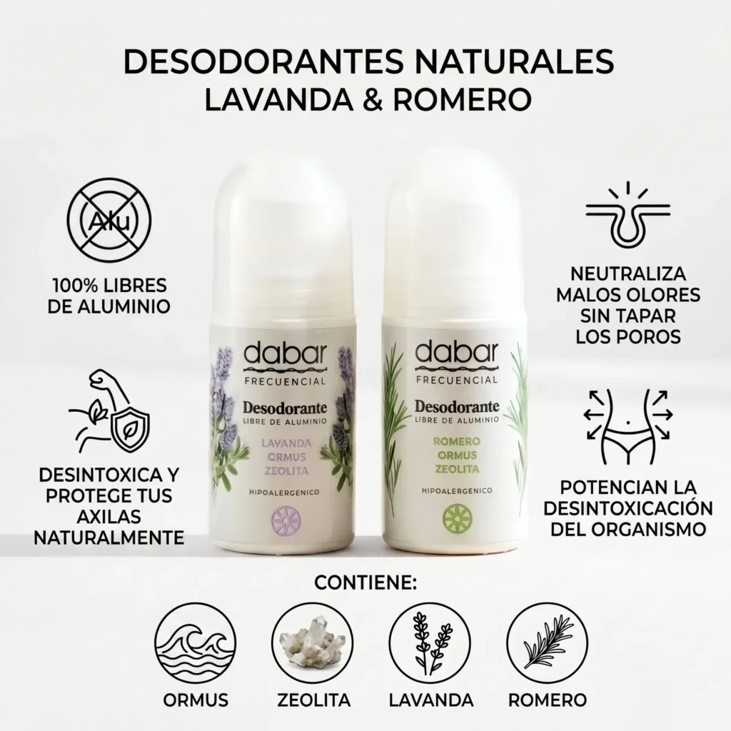 Infografía desodorantes sin aluminio con ormus y zeolita - Fragancias de Romero y Lavanda