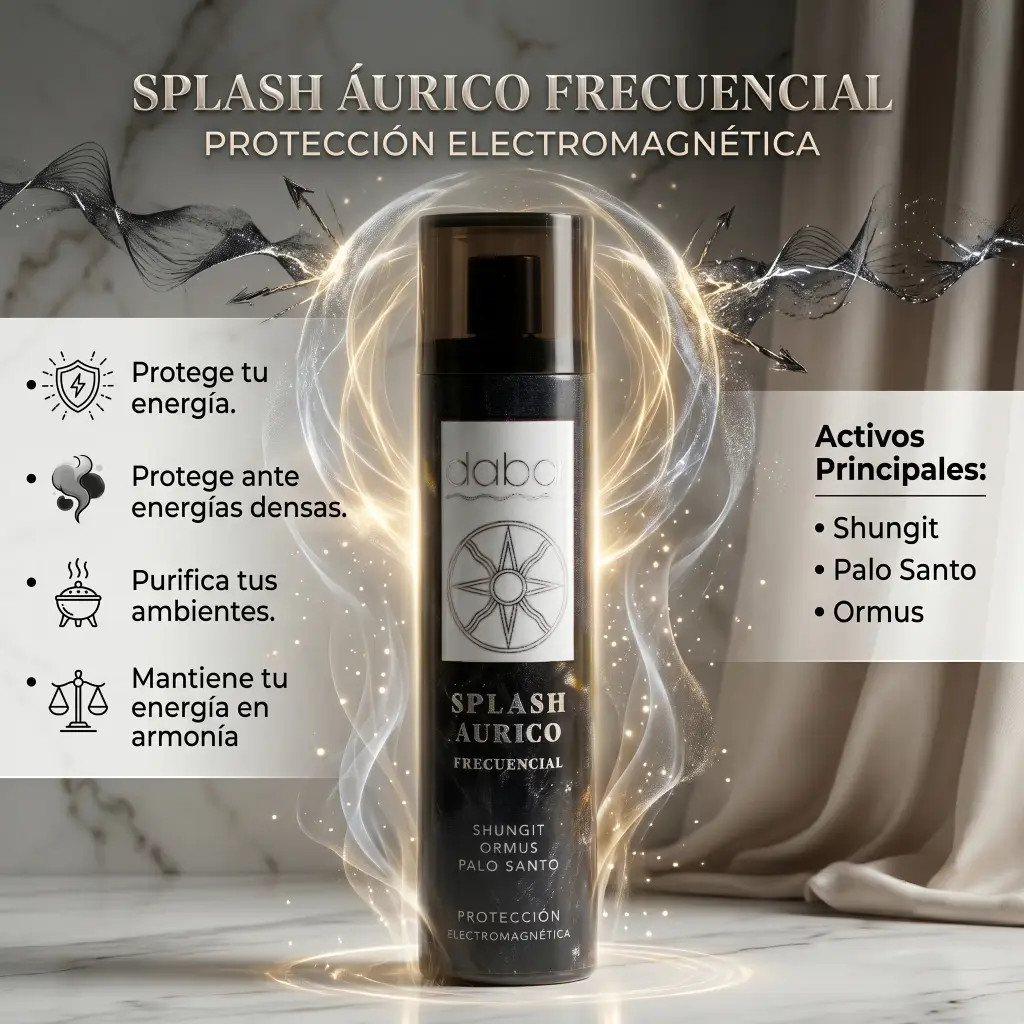 Infografía del Splash áurico Frecuencial de Protección con sus detalles principales