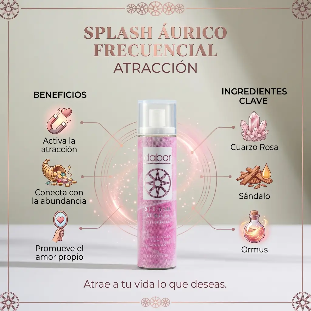 Una infografía de un Splash Áurico de Atracción y Amor