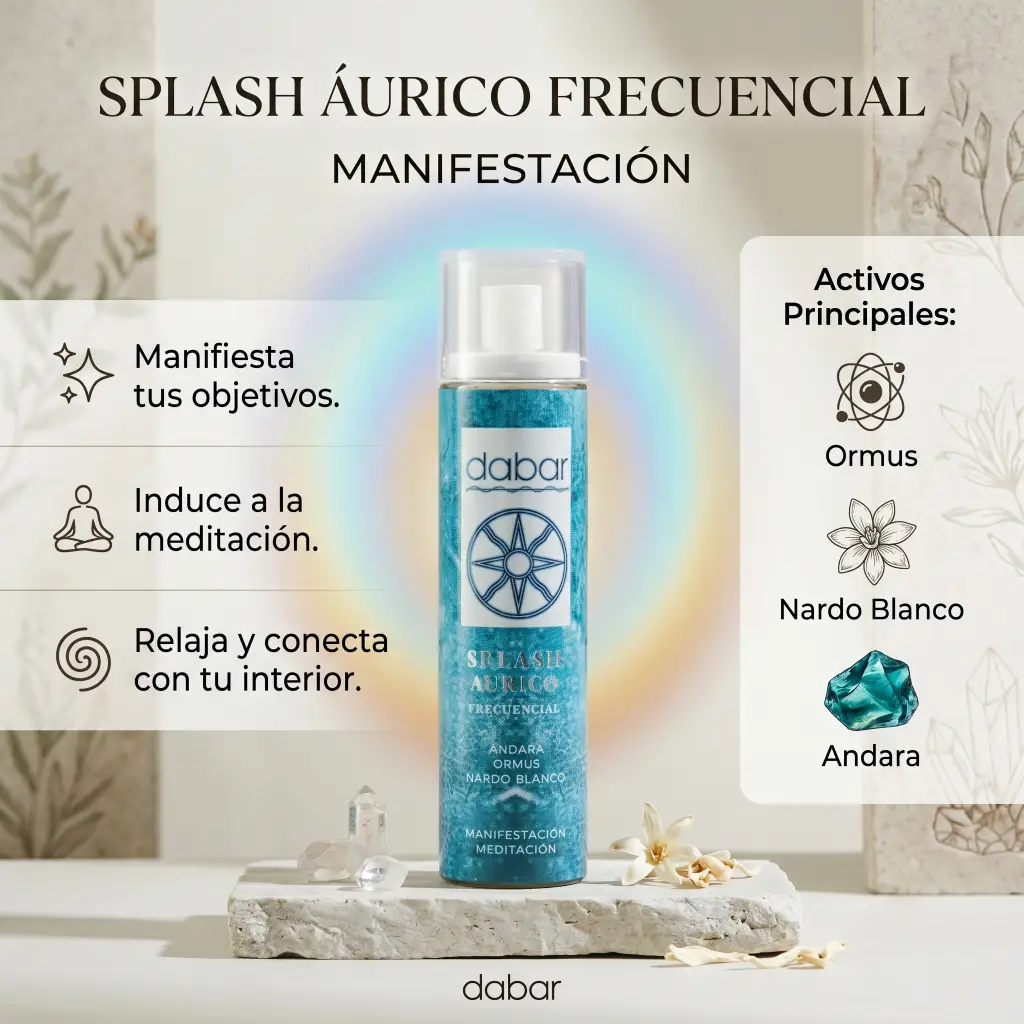 Infografía del splash áurico para manifestar y meditar