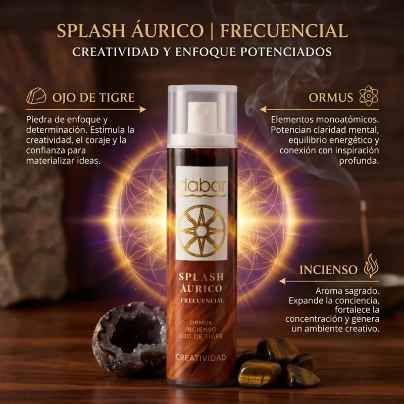 Detalles del splash áurico de creatividad, Ormus, Incienso y Ojo de Tigre