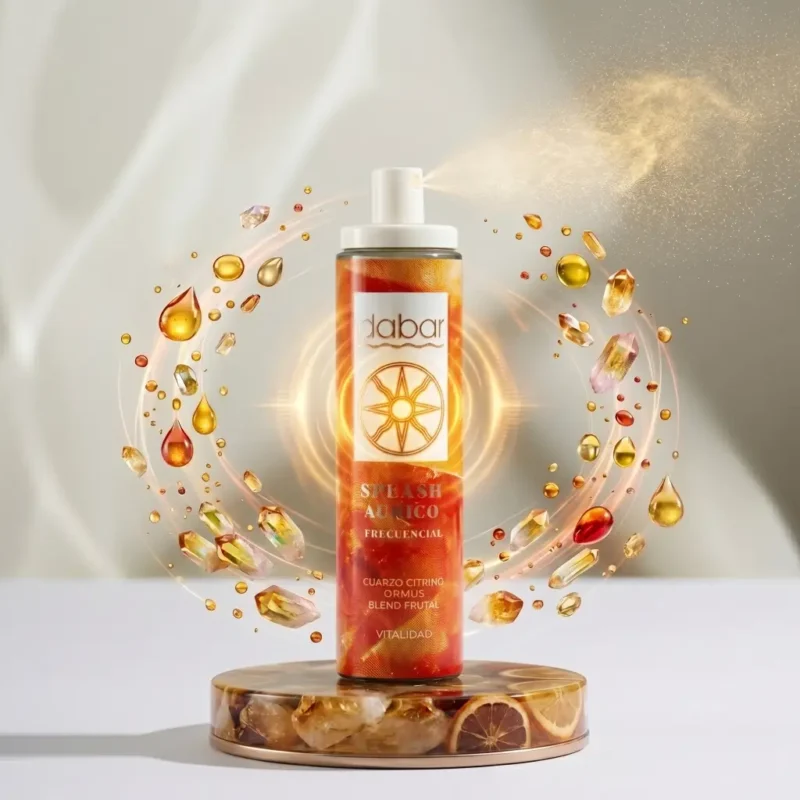 Presentación del Splash Áurico Frecuencial de Vitalidad 100ml con Ormus, Blend Frutal y Citrino